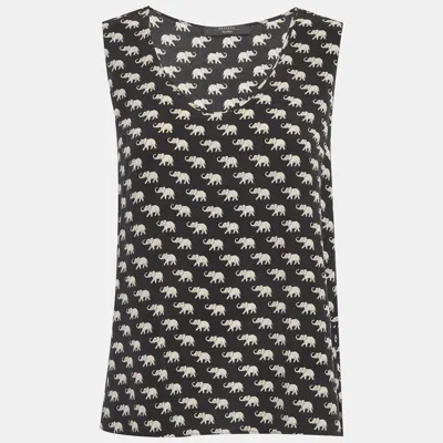 Pre-owned Weekend Max Mara Black Elephant Print Silk Sleeveless Top S