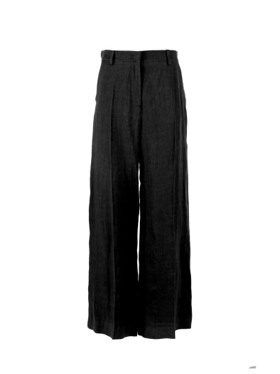 Weekend Max Mara Black Linen Trousers In Nero