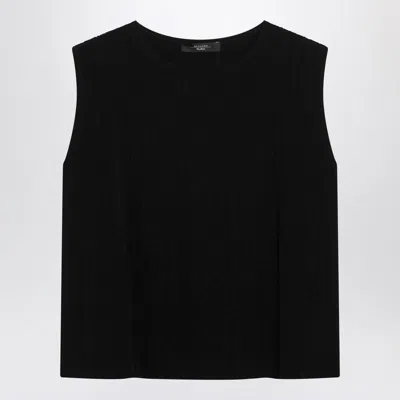 WEEKEND MAX MARA WEEKEND MAX MARA BLACK SLEEVELESS PLISSÉ-KNIT TANK TOP