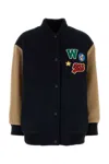 Weekend Max Mara Wool Bomber Jacket Embroidered Patches In Black