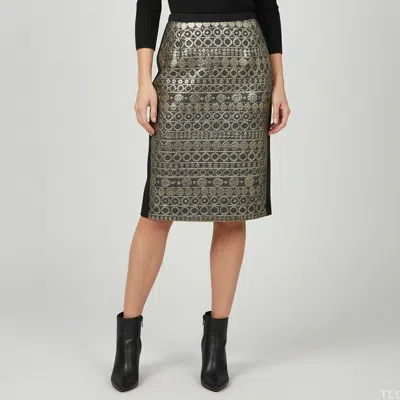 Pre-owned Weekend Max Mara Black/metallic Geometric Jacquard Pencil Skirt S In Silver