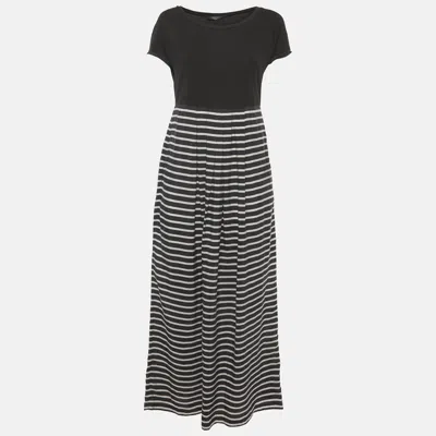 Weekend Max Mara Black/white Striped Cotton Knit & Silk Maxi Dress