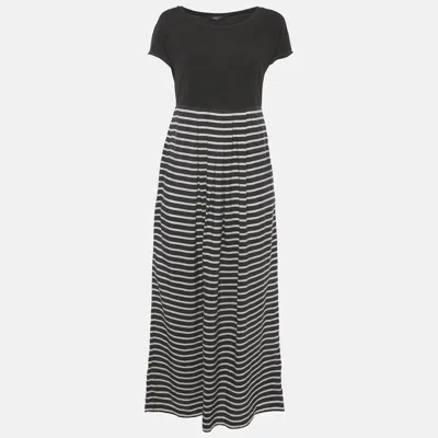 Pre-owned Weekend Max Mara Black/white Striped Cotton Knit & Silk Maxi Dress S