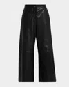 Weekend Max Mara Blanc Cropped Wide-leg Leather Pants In Black