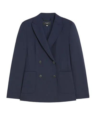 Weekend Max Mara Blazer De Tela De Lana Con Cierre Cruzado De Doble Botón In Blue