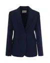 Weekend Max Mara Blue Solid Notched Lapel Blazer In Blue