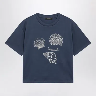 Weekend Max Mara Blue Cotton Jersey T-shirt With Embroidery In Black