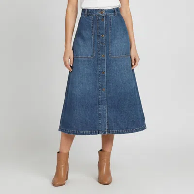 Pre-owned Weekend Max Mara Blue Denim Button Down Midi Skirt L