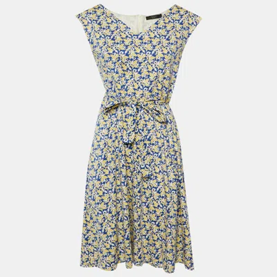 Weekend Max Mara Blue Floral Print Cotton Sleeveless Midi Dress In Green