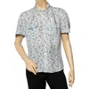 Weekend Max Mara Blue Printed Silk Button Front Top In Gray
