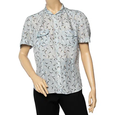 Weekend Max Mara Blue Printed Silk Button Front Top In Gray