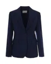 Weekend Max Mara Blue Solid Notched Lapel Blazer In Blue