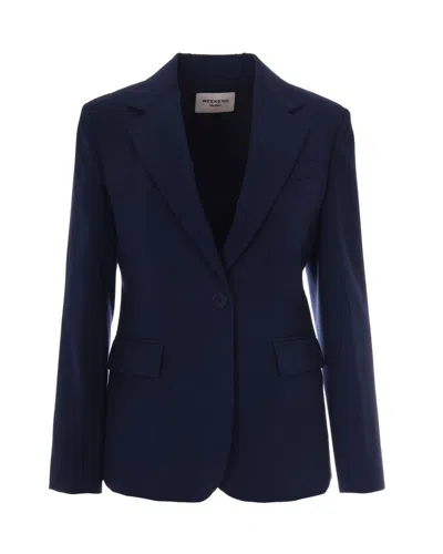 Weekend Max Mara Blue Solid Notched Lapel Blazer