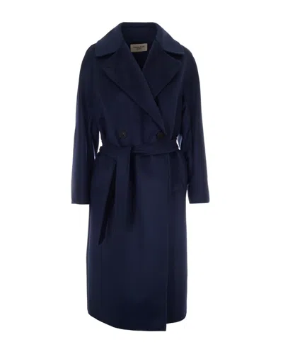 Weekend Max Mara Blue Solid Notched Lapel Trench Coat