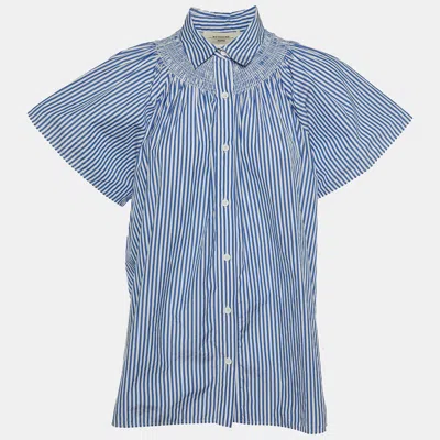 Pre-owned Weekend Max Mara Blue Striped Cotton Button Up Blouse M