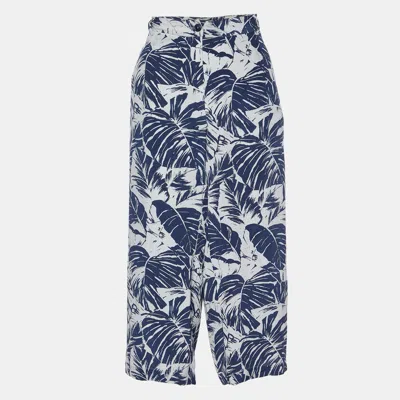 Weekend Max Mara Blue Tropical Print Silk Capri Pants