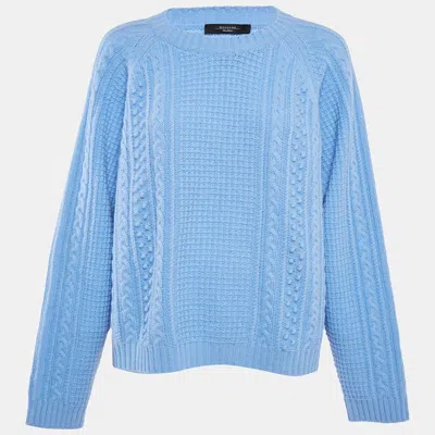 Pre-owned Weekend Max Mara Blue Wool Cable Knit Full Sleeve Sweater Xl