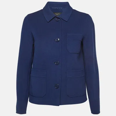 Pre-owned Weekend Max Mara Blue Wool Rosano Jacket M In Navy Blue