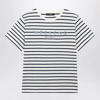 Weekend Max Mara Blue/écru Striped Cotton Jersey T-shirt In Multi