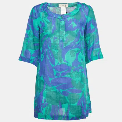 Pre-owned Weekend Max Mara Blue/green Floral Print Rami Buttoned Tunic S