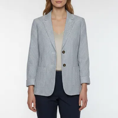 Pre-owned Weekend Max Mara Blue/white Striped Cotton Blazer M