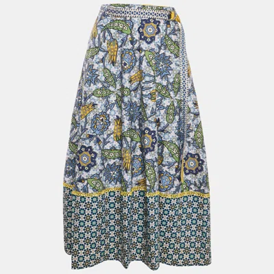 Pre-owned Weekend Max Mara Blue/yellow Printed Cotton Maxi Skirt S