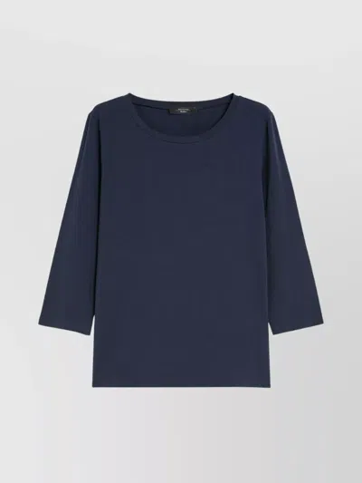 Weekend Max Mara Boat Neck 3/4 Sleeve Top In Blue