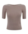 Weekend Max Mara Boat Neck Ribbed T-shirt In Gray