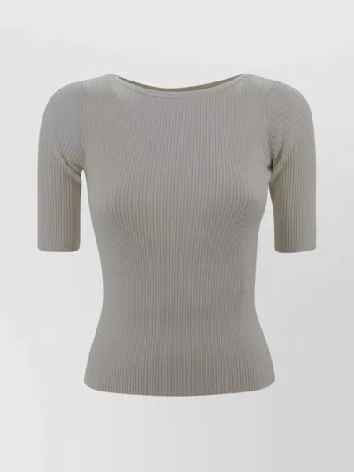 Weekend Max Mara Boat Neck Ribbed T-shirt In Gray