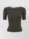 Weekend Max Mara Boat Neck Ribbed T-shirt With Striped Pattern In Black