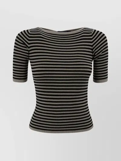 Weekend Max Mara Boat Neck Ribbed T-shirt With Striped Pattern