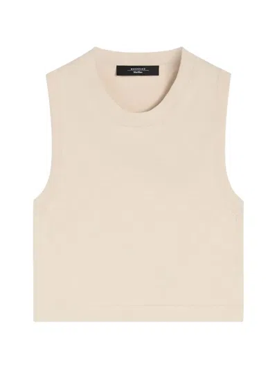 Weekend Max Mara Bombo Ribbed-knit Cropped Top In Neutral