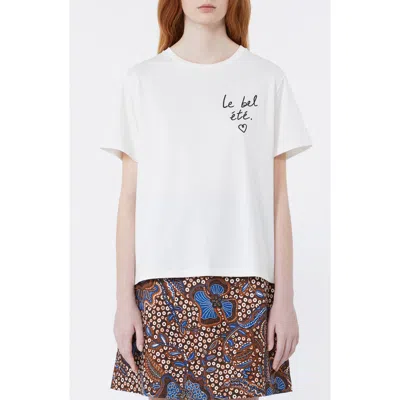 Weekend Max Mara White Cotton Jersey T-shirt With Embroidered Graphic In Multi