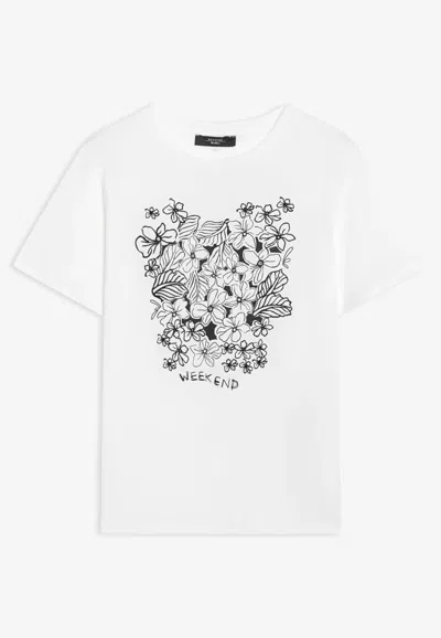 Weekend Max Mara White Cotton Jersey T-shirt With Floral Graphic In Multi