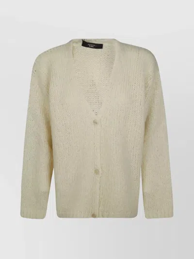 Weekend Max Mara Boucle V Neck Cardigan With Long Sleeves In Neutral