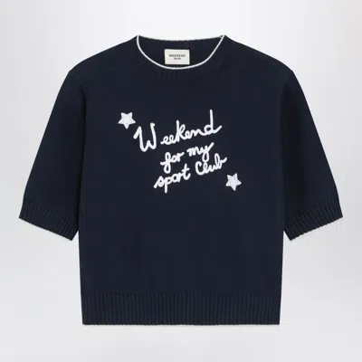 Weekend Max Mara Embroidered Short-sleeve Sweater In Blue