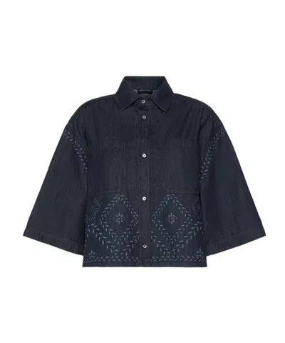 Weekend Max Mara Omens Navy Denim Alare Boxy-fit Laser-cut Cotton Shirt In Blue