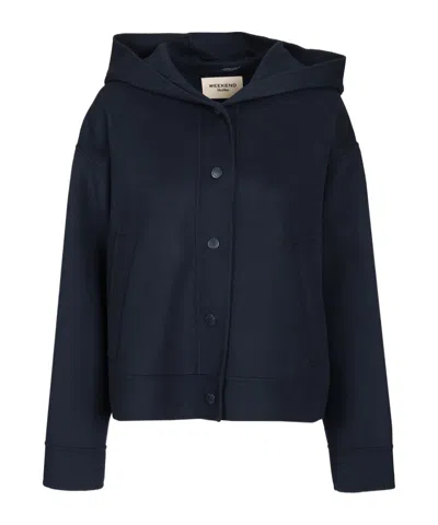 Weekend Max Mara Boxy Snap-fastening Hooded Jacket In Blue
