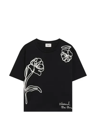 Weekend Max Mara Sala Embroidered Flower Boxy T-shirt In Black