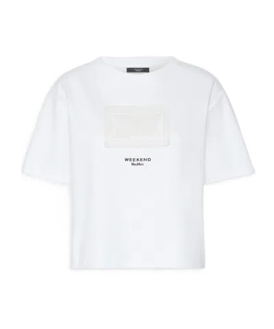 Weekend Max Mara Omens White Embroidered Boxy-fit Cotton T-shirt