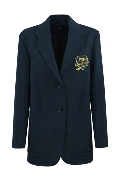 Weekend Max Mara Brama Blazer With Coat Of Arms Embroidery In Blue