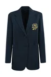Weekend Max Mara Brama Blazer With Coat Of Arms Embroidery In Blue