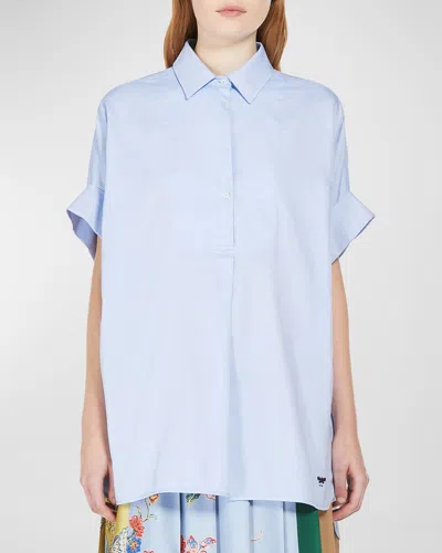 Weekend Max Mara Brema Short-sleeve Cotton Shirt In Light Blue