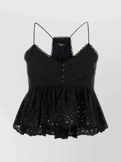 Weekend Max Mara Broderie Anglaise Peplum Top With Spaghetti Straps In Black