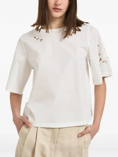 Weekend Max Mara Broderie-anglaise Short-sleeve Cotton T-shirt In White