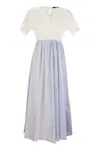 Weekend Max Mara Bronzo V-neck Short-sleeved Dress In White/light Blue