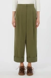Weekend Max Mara Bronzo Pleated Cuff Pants In Green