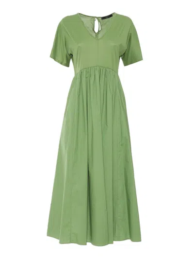 Weekend Max Mara Bronzo V-neck Short-sleeved Dress  In Green