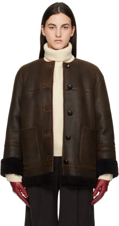 Weekend Max Mara Brown Borbone Shearling Jacket In 001 Chocolate