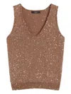 Weekend Max Mara Brown Cotton Blend Top With Sequins In Brown